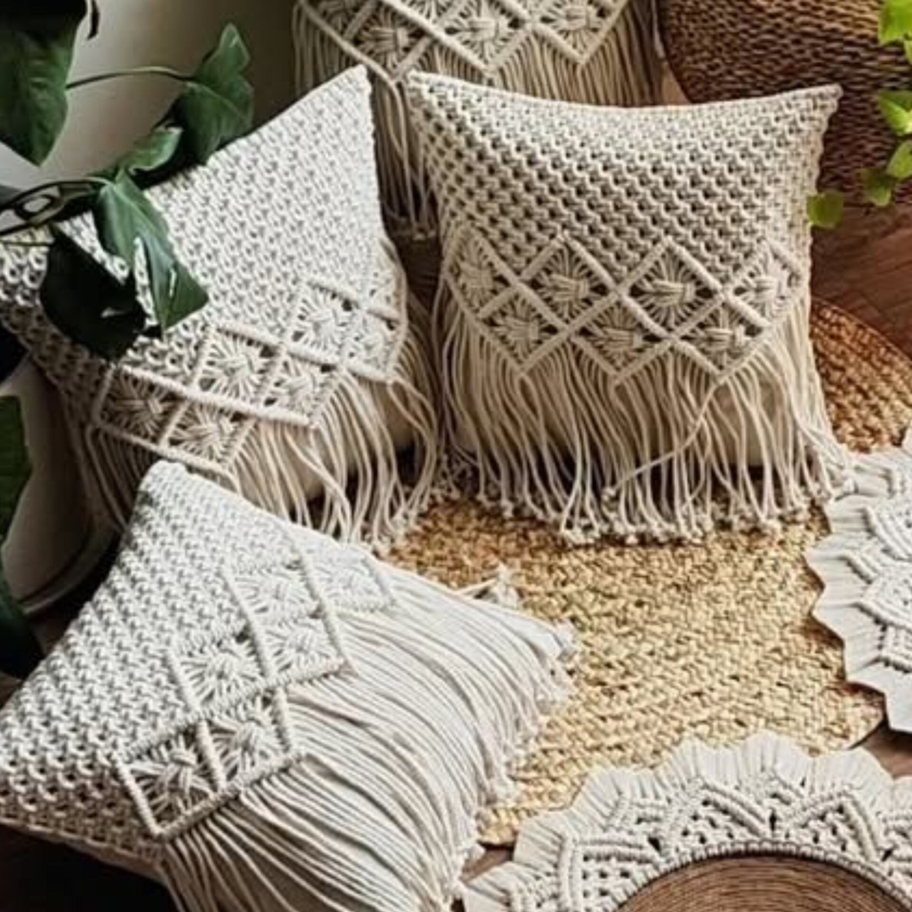 قیمت ارزان کاور کوسن مکرومه بافی طرح سمینه