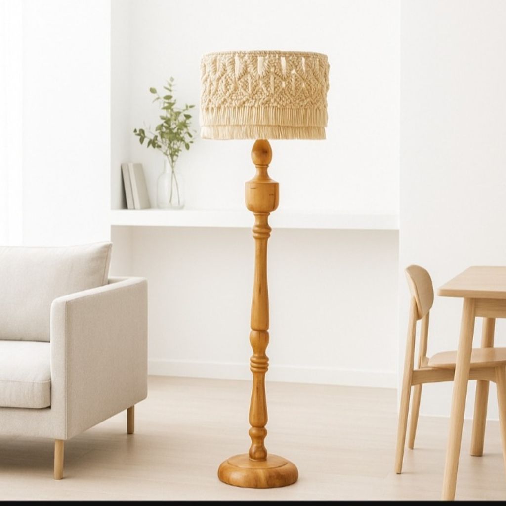 قیمت آباژور ایستاده چوبی با شید مکرومه بافت شده