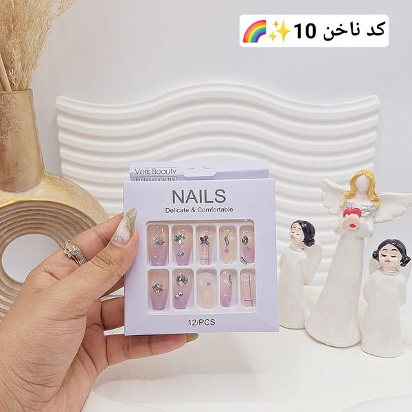 پک اختصاصی کامل ناخن مصنوعی طرح های خاص NAILS با چسپ ناخن دو طرفه (کیفیت ت