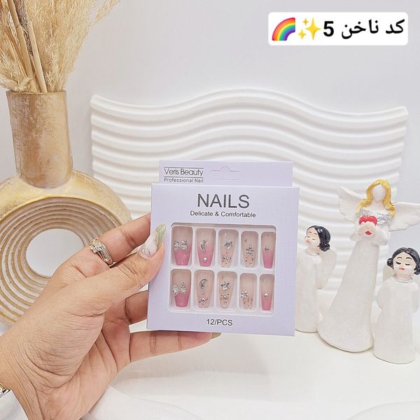 پک اختصاصی کامل ناخن مصنوعی طرح های خاص NAILS با چسپ ناخن دو طرفه (کیفیت ت