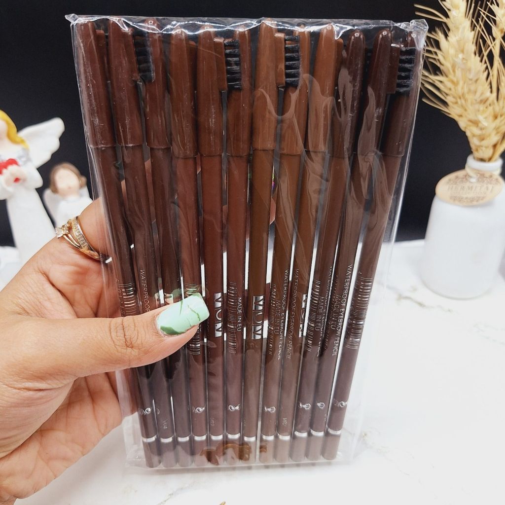 خرید اینترنتی مداد ابرو بسته 12 عددی همراه با فرچه برند واو VOV اورجینال