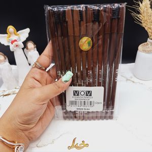 فروش اینترنتی مداد ابرو بسته 12 عددی همراه با فرچه برند واو VOV اورجینال