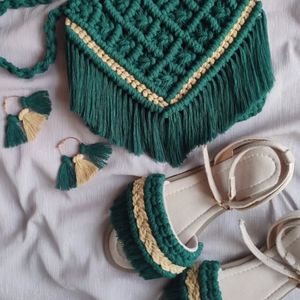 مشخصات ست کیف و صندل  و گوشواره مکرومه بافی مدل ارکیده