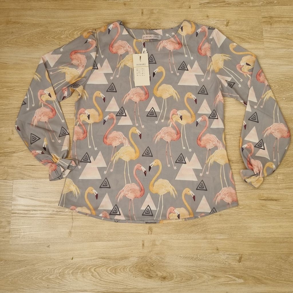 فروش اینترنتی بلوز مجلسی زنانه طرح فلامینگو سایز 44 وارداتی