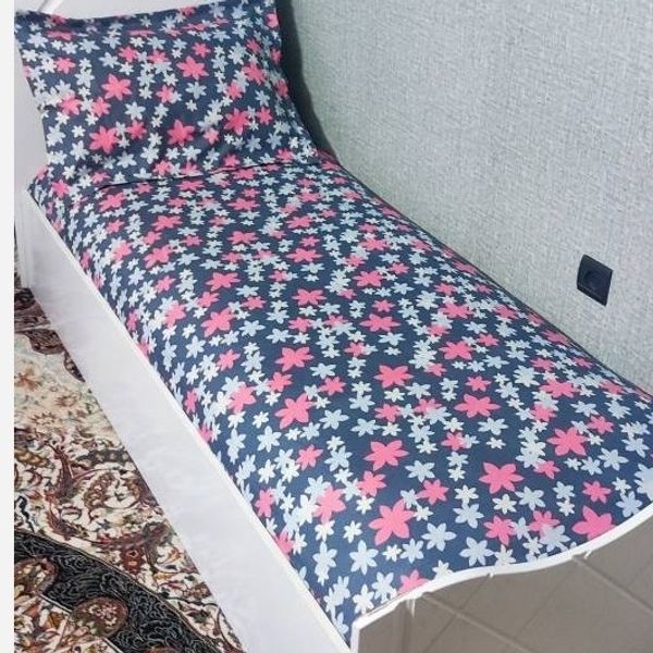 روتختی یک نفره زمینه گل صورتی روکش تشک یک نفره