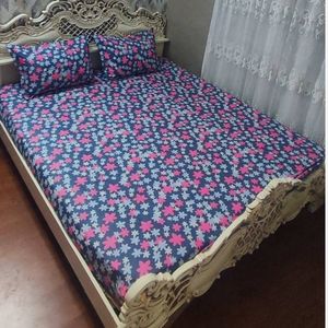 قیمت ارزان روتختی دونفره گلریز صورتی روکش تشک دونفره گل ریز صورتی