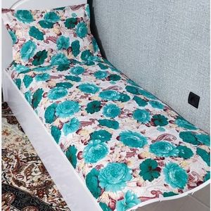خرید آنلاین روتختی یک نفره گل سبز روکش تشک یک نفره گل رز سبز روتختی یک نفره