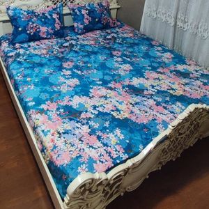 فروش اینترنتی روتختی دونفره کشدوزی شده ابی فیروزه ای شکوفه گل صورتی آبی