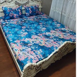 قیمت ارزان روتختی دونفره کشدوزی شده ابی فیروزه ای شکوفه گل صورتی آبی
