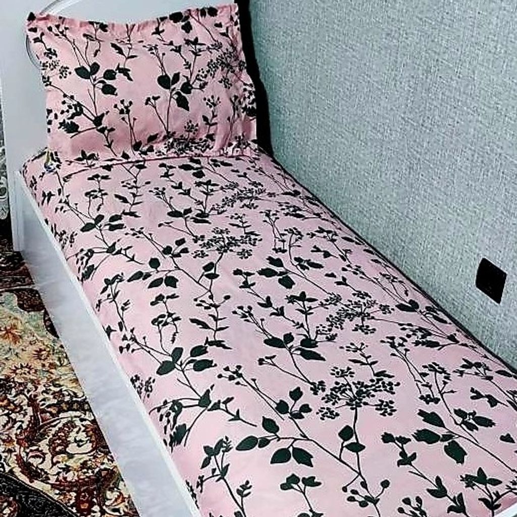 خرید اینترنتی نیم ست روتختی یکنفره صورتی گل طوسی روکش تشک یک نفره روکش تخت