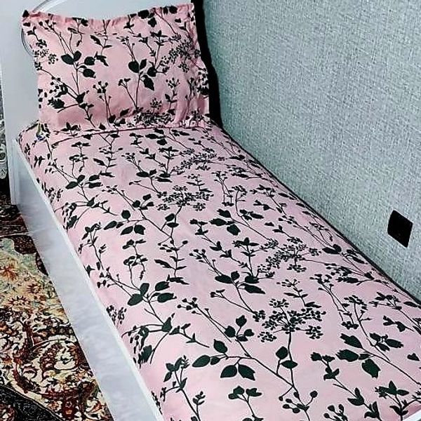 نیم ست روتختی یکنفره صورتی گل طوسی روکش تشک یک نفره روکش تخت