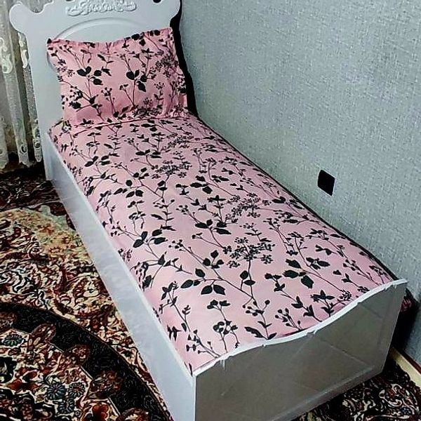 نیم ست روتختی یکنفره صورتی گل طوسی روکش تشک یک نفره روکش تخت