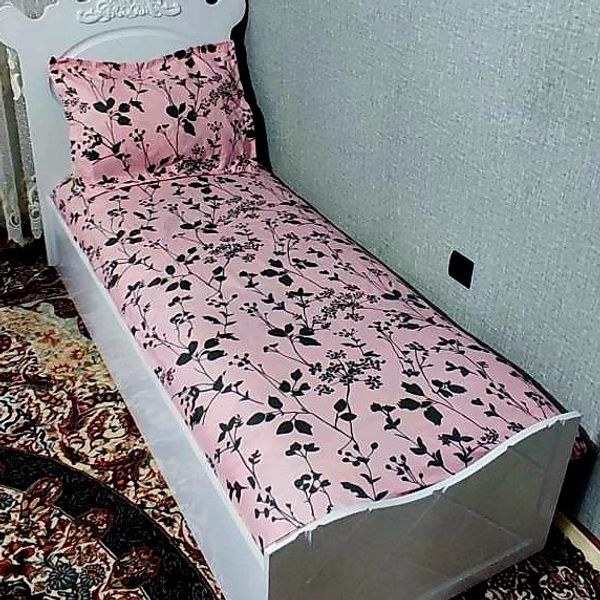 نیم ست روتختی یکنفره صورتی گل طوسی روکش تشک یک نفره روکش تخت