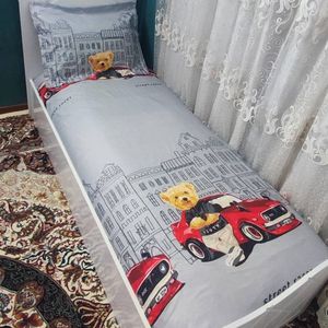 مشخصات روتختی یک نفره پسرانه تدی طوسی خرسی توسی ماشینی قرمز