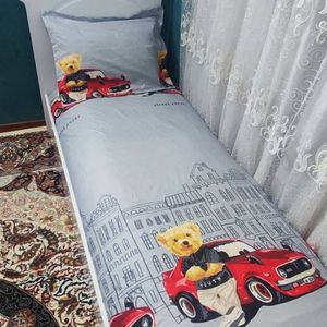 خرید اینترنتی روتختی یک نفره پسرانه تدی طوسی خرسی توسی ماشینی قرمز