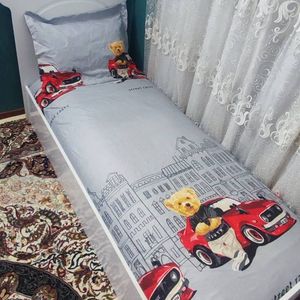 مشخصات روتختی یک نفره پسرانه تدی طوسی خرسی توسی ماشینی قرمز