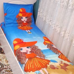 خرید آنلاین ملحفه کشدار تخت تک نفره و یک عدد روبالش  دخترانه مو فری