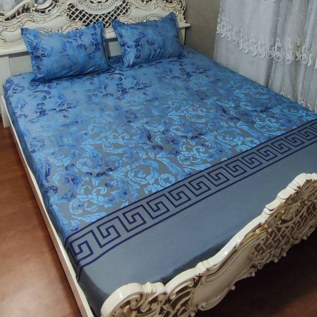 فروش اینترنتی روتختی کشدار  تخت دو نفره طرح  ورساچ ابی طوسی