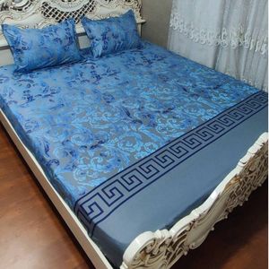 قیمت ارزان روتختی کشدار  تخت دو نفره طرح  ورساچ ابی طوسی