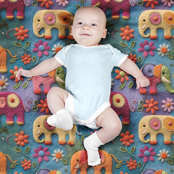 پارچه مخمل روبالشی پارچه باما طرح 5 بعدی فیل رنگی کد 5013545