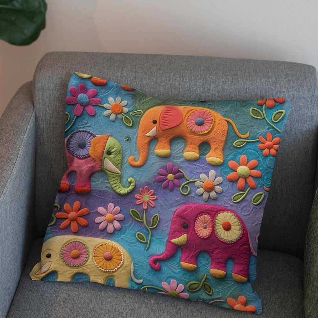 قیمت پارچه مخمل روبالشی پارچه باما طرح 5 بعدی فیل رنگی کد 5013545