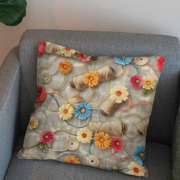 پارچه مخمل روبالشی پارچه باما طرح 5 بعدی گل و خیاطی  کد 5013546