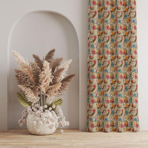 پارچه مخمل روبالشی پارچه باما طرح 5 بعدی گل و خیاطی  کد 5013546