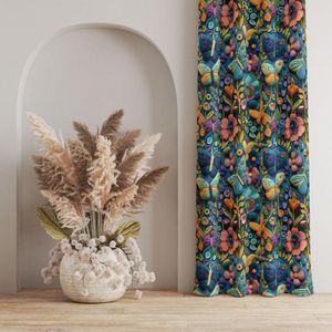 فروش اینترنتی پارچه مخمل روبالشی پارچه باما طرح 5 بعدی گل و پروانه  کد 5013547