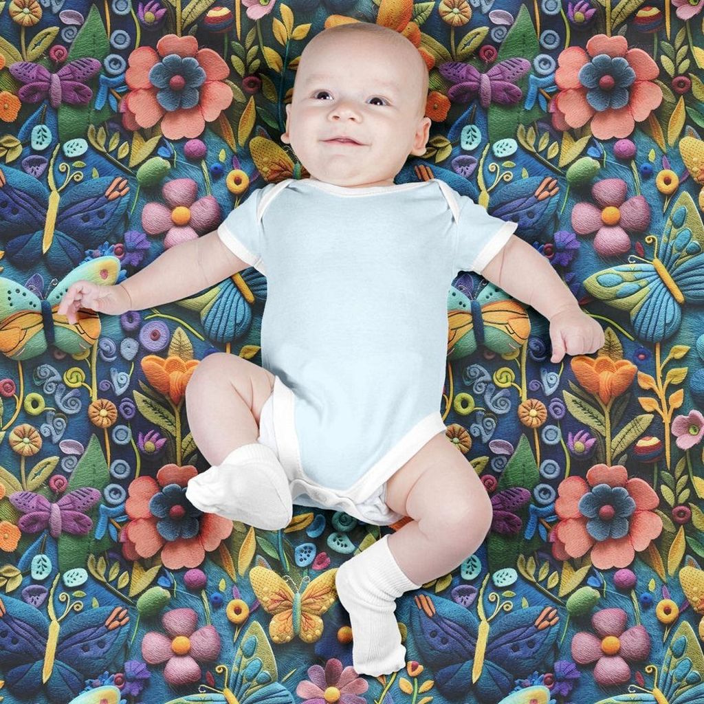 قیمت ارزان پارچه مخمل روبالشی پارچه باما طرح 5 بعدی گل و پروانه  کد 5013547