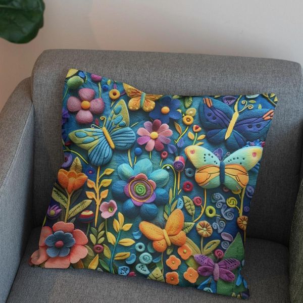 پارچه مخمل روبالشی پارچه باما طرح 5 بعدی گل و پروانه  کد 5013547