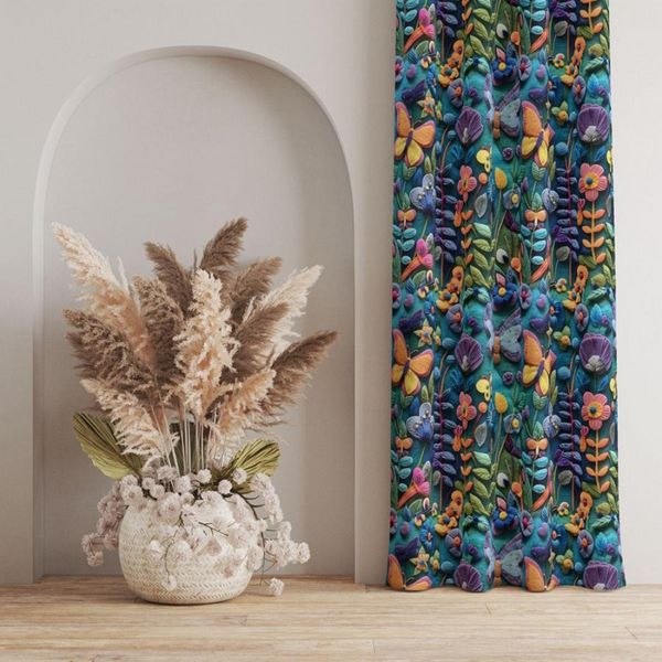 پارچه مخمل روبالشی پارچه باما طرح 5 بعدی پروانه های رنگی کد 5013548