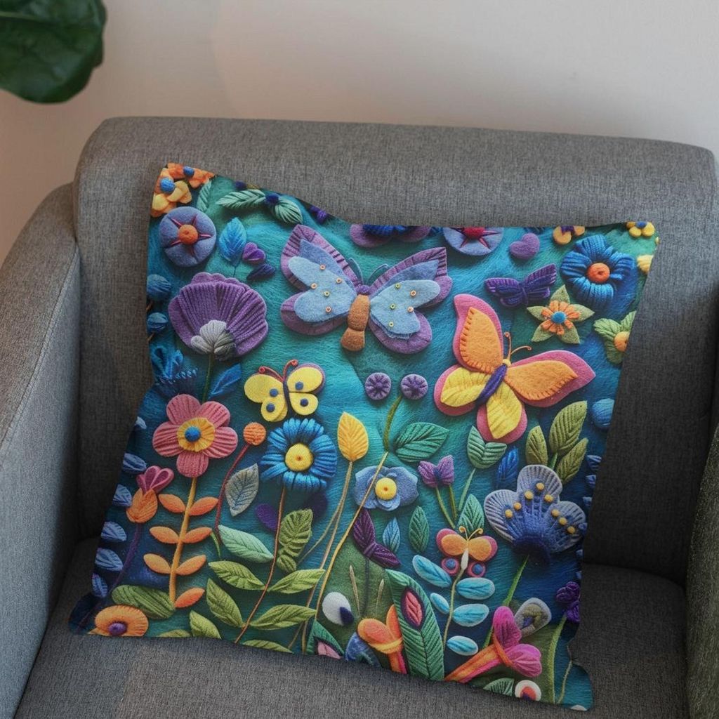 خرید آنلاین پارچه مخمل روبالشی پارچه باما طرح 5 بعدی پروانه های رنگی کد 5013548