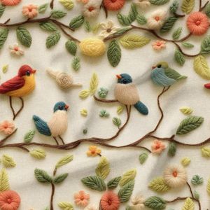مشخصات پارچه مخمل روبالشی پارچه باما طرح 5 بعدی پرنده و درخت  کد 5013551