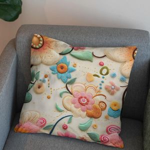قیمت ارزان پارچه مخمل کوسن مبل  پارچه باما طرح 5 بعدی گل نگار کد 5013573