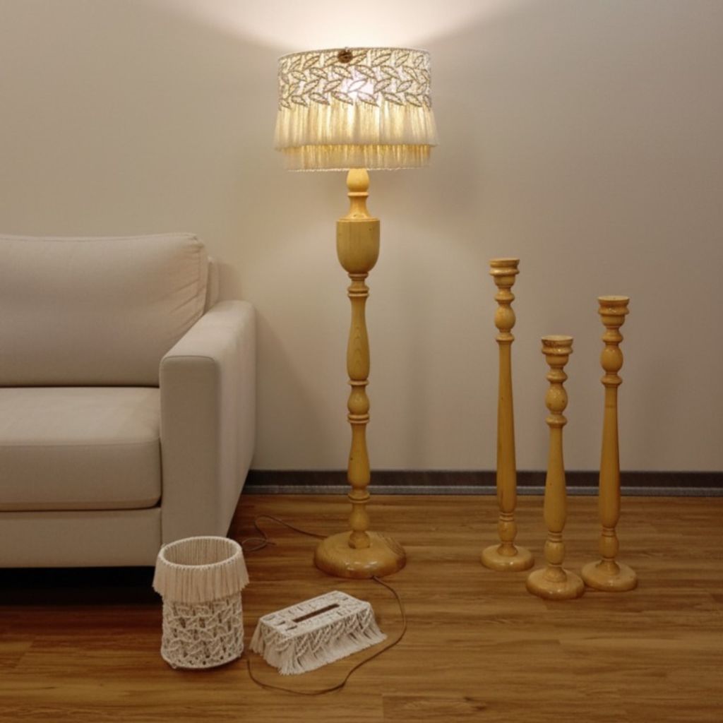 خرید اینترنتی ست کامل آباژور ، شمعدانی ، سطل و جا دستمالی مکرومه