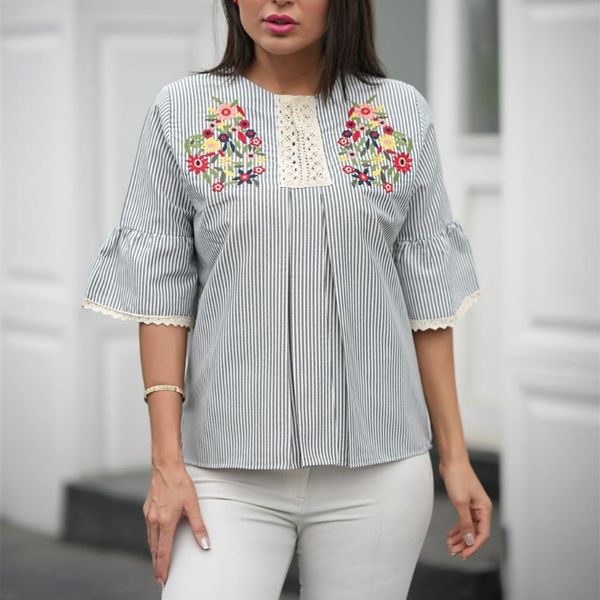 شومیز نخی چین دار گلدوزی زنانه