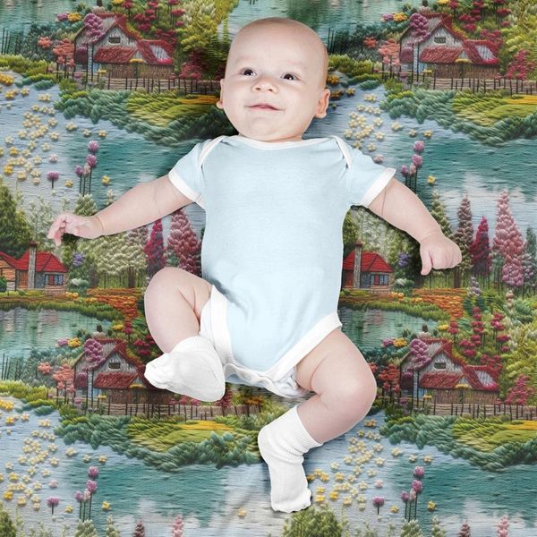 پارچه مخمل روتختی یک نفره پارچه باما طرح 5 بعدی خانه و دریاچه کد 5013610