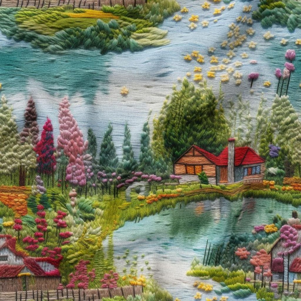 خرید آنلاین پارچه مخمل روتختی یک نفره پارچه باما طرح 5 بعدی خانه و دریاچه کد 5013610