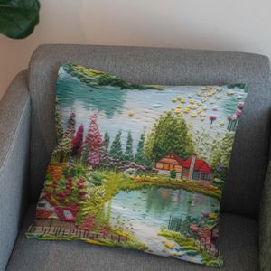 خرید انلاین پارچه مخمل روتختی یک نفره پارچه باما طرح 5 بعدی خانه و دریاچه کد 5013610