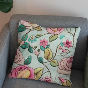 خرید اینترنتی پارچه مخمل کوسن مبل  پارچه باما طرح 5 بعدی گل گلدوزی کد 5013616