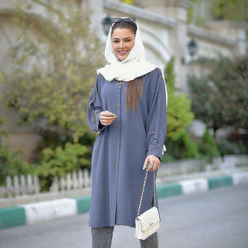 خرید اینترنتی مانتو تابستونی دکمه دار مدل ابر