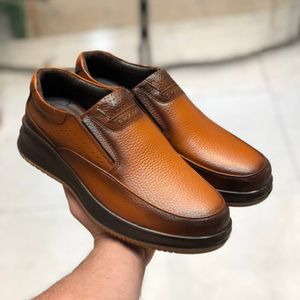 فروش اینترنتی کفش چرم مردانه طبی بی بند عسلی شامی