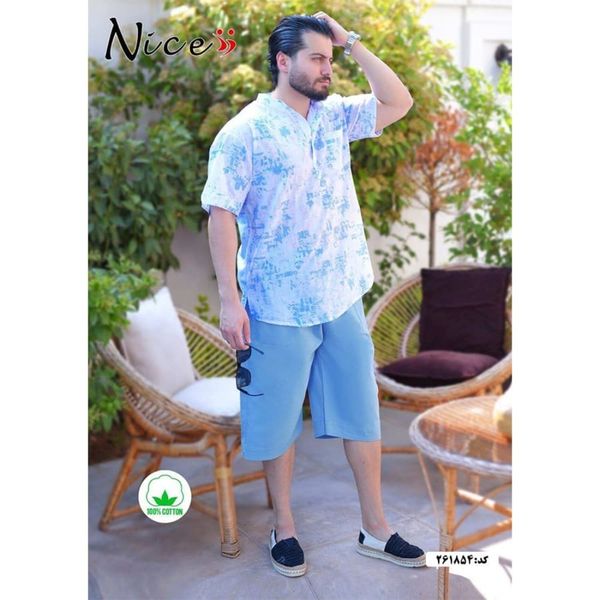 ست پیراهن یقه فرنچ و شلوارک مردانه کتان