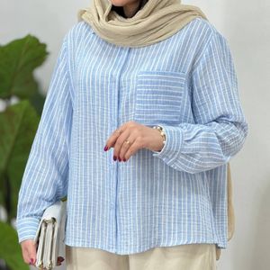 خرید انلاین شومیز مانتویی راه راه پنبه زنانه فری سایز