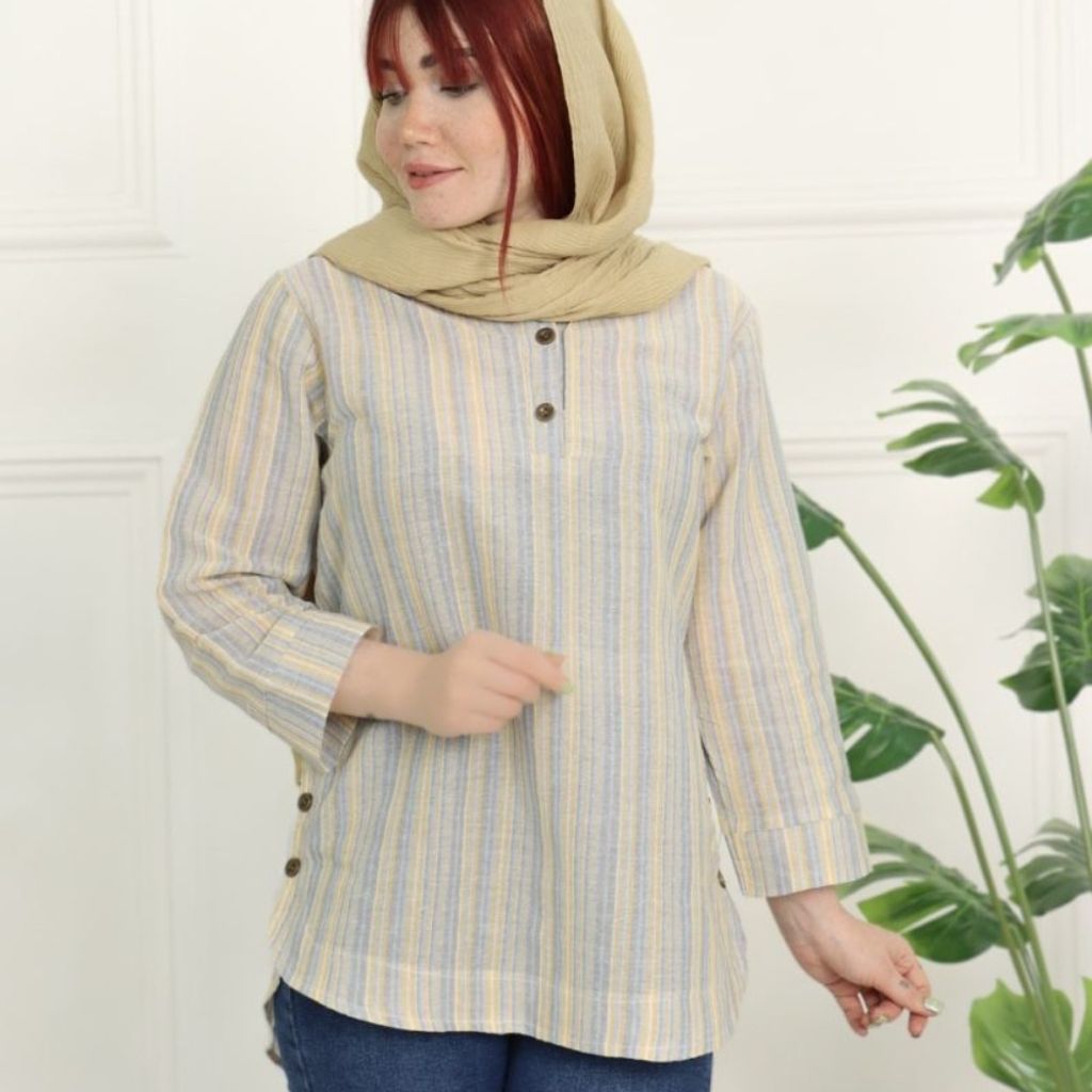 خرید اینترنتی شومیز راه راه بغل دکمه زنانه