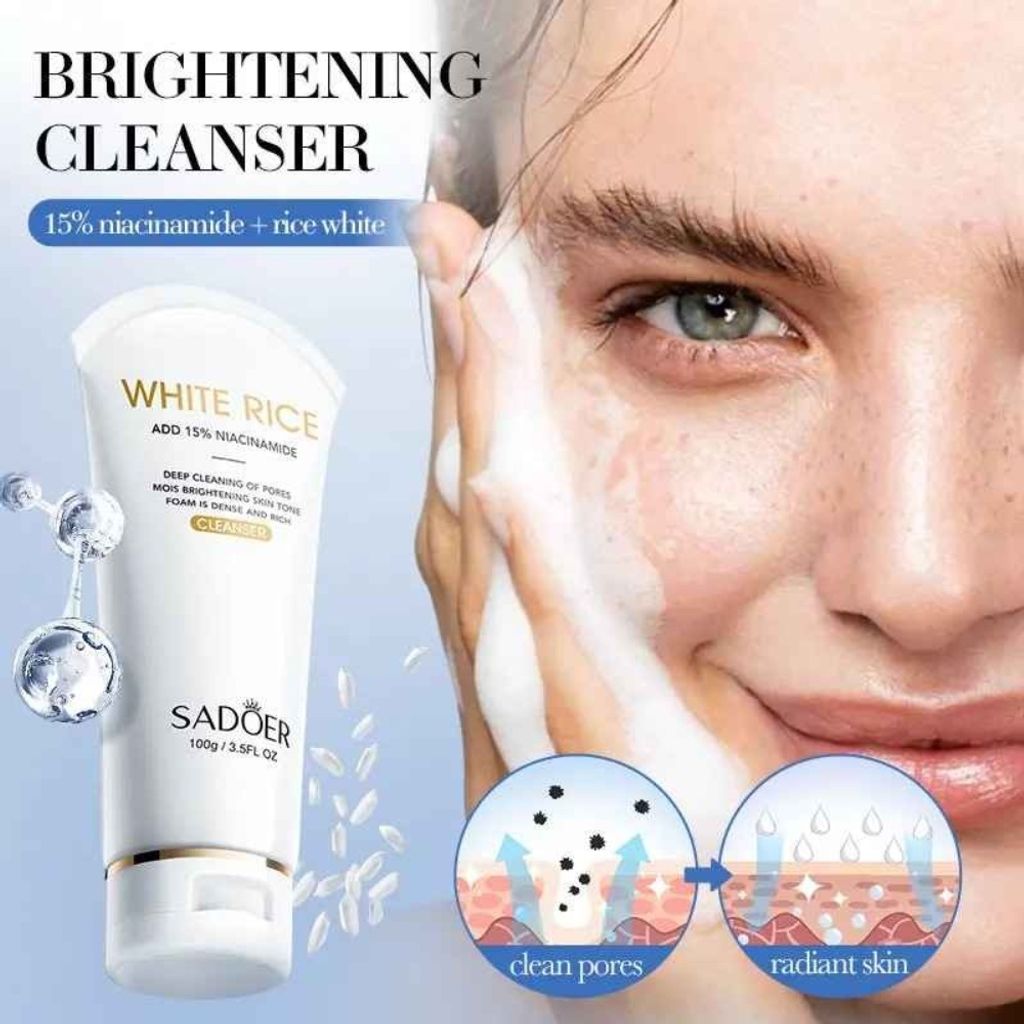 فروش اینترنتی فوم شستشوی صورت روشن کننده سادور مدل برنج سفید و نیاسینامید وزن 100 گرم