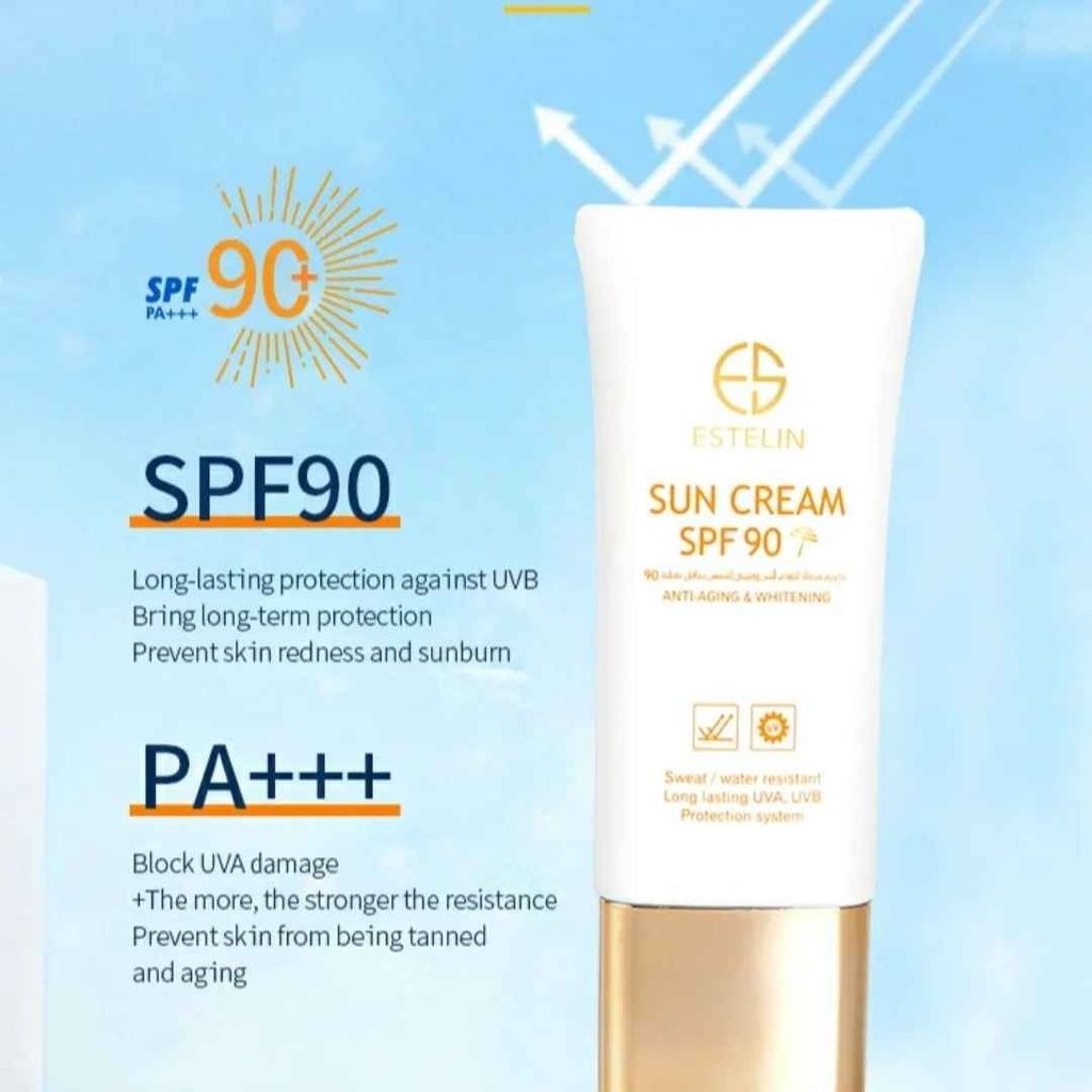 مشخصات کرم ضد آفتاب صورت و بدن استلین SPF 90 مدل ضد پیری و سفید کننده ESTELIN