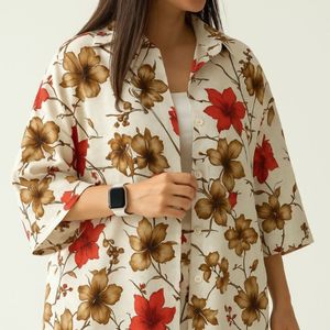 خرید آنلاین شومیز راحتی زنانه با پارچه نخی گل‌دار 🌸
