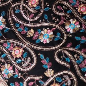 خرید آنلاین لینن سوزندوزی طرح بته جقه رنگ مشکی