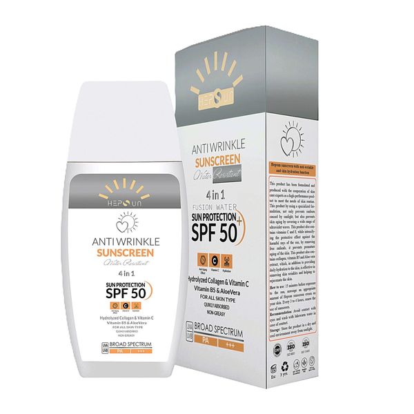 کرم ضدآفتاب و ضدچروک بی رنگ هپسان SPF50 فیوژن واتر محافظ UVA ،UVB و +++PA